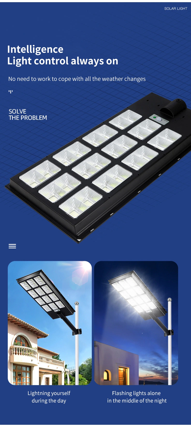 Zhongshan Lighting IP65 Waterproof 20W 30W 60W 90W 150W 400W Outdoor All in One Integrated LED Solar Street Lights for Small City Road Lamp